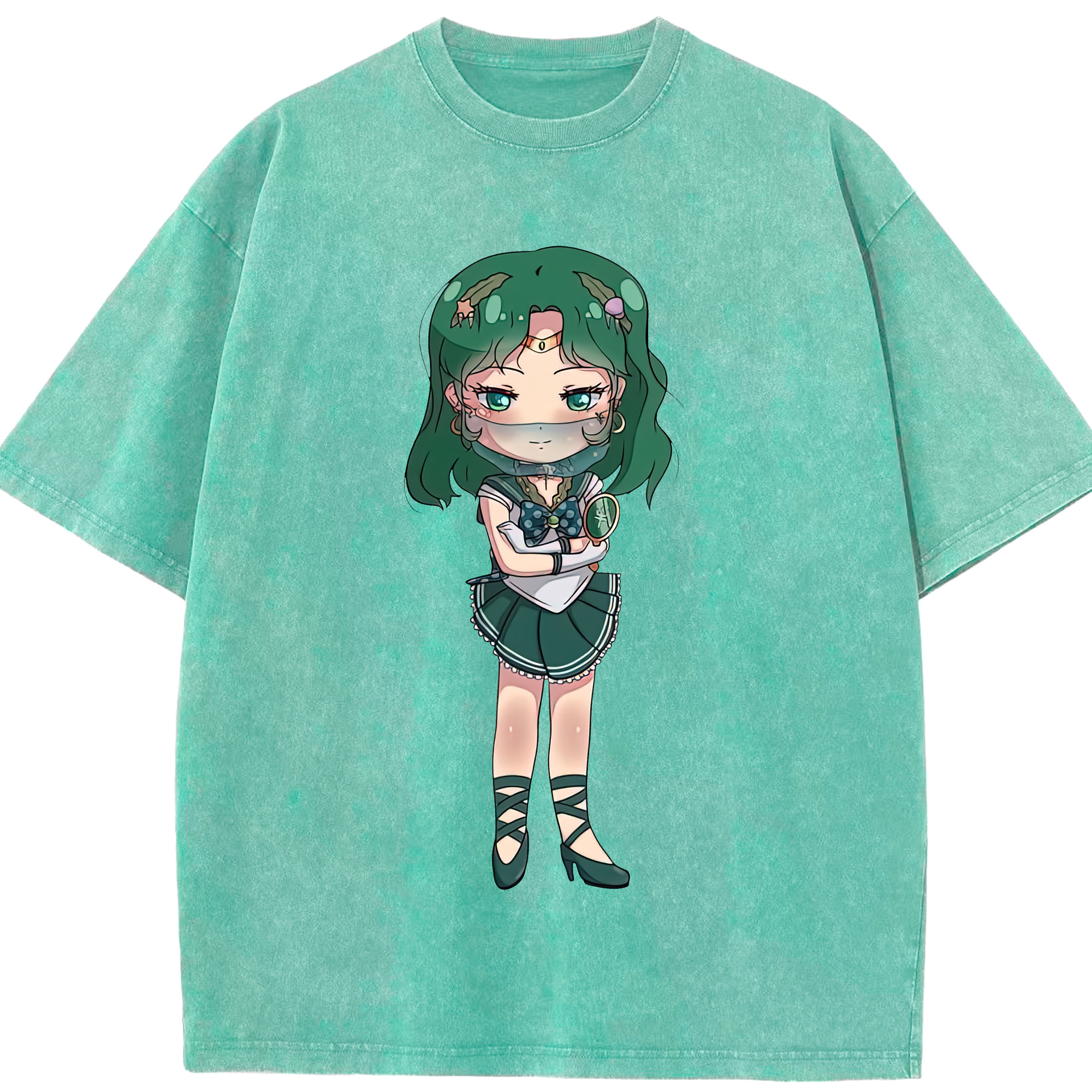 （画像用） 美少女戦士セーラームーン 海王 みちる（かいおう みちる） Sailor Moon Kaiou Michiru 綿100% ヴィンテージ風 半袖Tシャツ（フロントプリント）